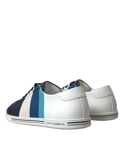 Shop Dolce & Gabbana White Blue Leather Low Top Sneakers Men's Shoes In Blue And White