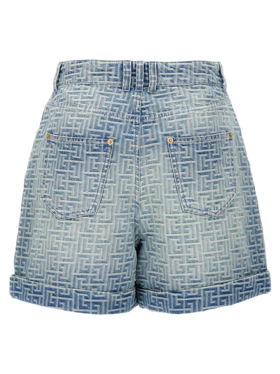 Shop Balmain 'monogram' Bermuda Shorts In Blue