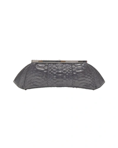 Shop Philip Treacy Black Scaled Leather Silver Metal Clasp Evening Clutch Bag