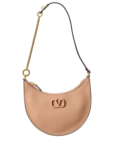 Shop Valentino Vlogo Grainy Leather Shoulder Bag In Beige