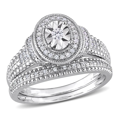 Shop Mimi & Max 1/4ct Tdw Diamond Oval Bridal Ring Set In Sterling Silver