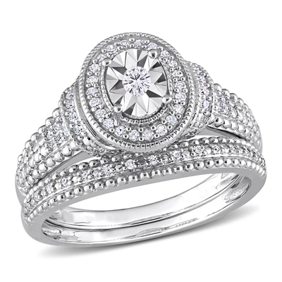 Mimi & Max 1/4ct Tdw Diamond Oval Bridal Ring Set In Sterling Silver In Silver