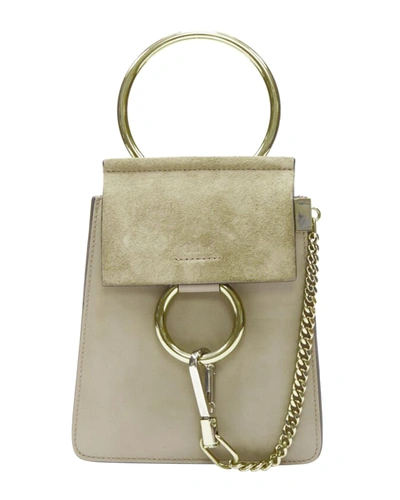 Shop Chloé Chloe Faye Gold Bangle Bracelet Ring Chained Crossbody Grey Suede Leather Bag In Beige
