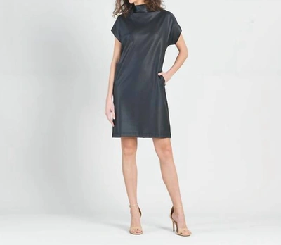 Shop Clara Sunwoo Liquid Leather Cap Sleeve High Neck Dress W/pockets In Black In Grey