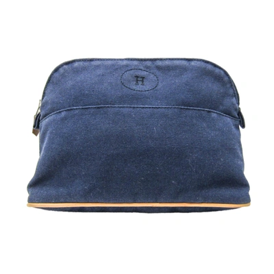 Shop Hermes Bolide Cotton Clutch Bag () In Blue