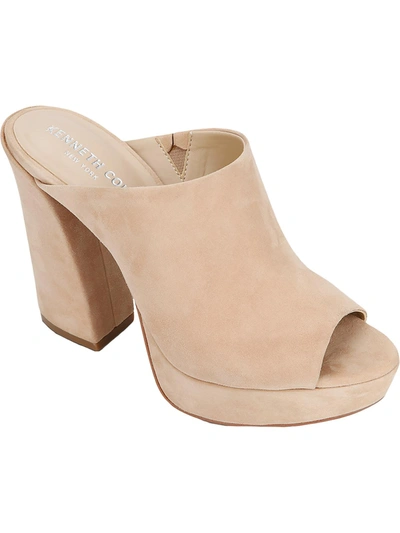 Shop Kenneth Cole New York Gracen Womens Suede Slide Heel Sandals In Beige
