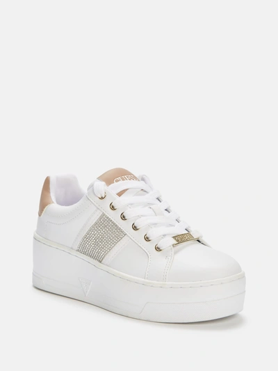 Shop Guess Factory Songs Rhinestone Platform Sneakers In White