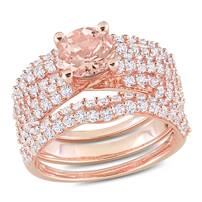 Shop Mimi & Max 3 3/4ct Tgw Morganite Created White Sapphire Bridal Set In Pink Silver