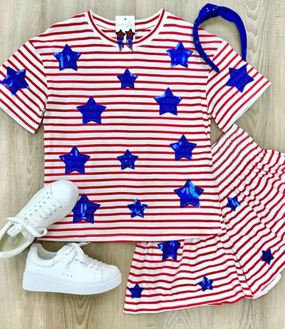 Shop Why Dress Star Sparkled Banner Matching Set In Red/white