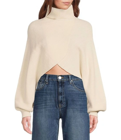 Shop Elan Sweater Cropped Turtleneck Long Sleeve In Unbleached White In Beige