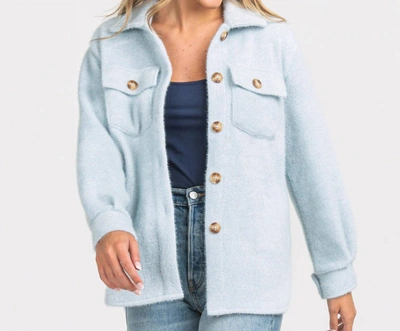 Shop Southern Shirt Company Feather Knit Shacket In Vapor In Blue