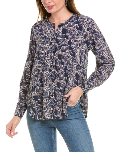 Shop Splendid Alessandra Button-down Silk Shirt In Blue