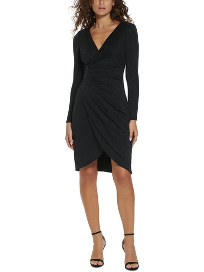 Shop Jessica Howard Womens Gathered Knee Length Wrap Dress In Black