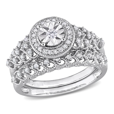 Shop Mimi & Max 1/3ct Tdw Diamond Halo Bridal Ring Set In Sterling Silver