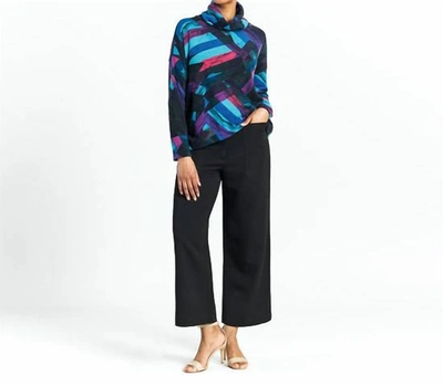 Shop Clara Sunwoo Ribbon Print Turtleneck Sweater W/tipped Hem In Turquoise Multi In Blue