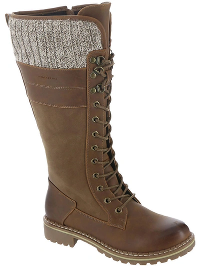 Shop Wanderlust Lucy Womens Leather Lace-up Knee-high Boots In Brown