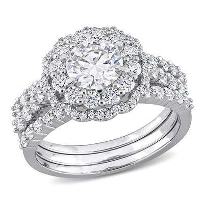 Mimi & Max 2ct Dew Created Moissanite Halo Bridal Ring Set In Sterling Silver In Silver