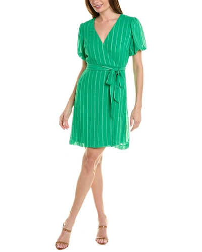 Shop Maison Tara Dobby Stripe Mini Dress In Green