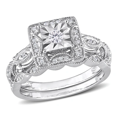 Shop Mimi & Max 1/5ct Tdw Diamond Square Halo Bridal Ring Set In Sterling Silver