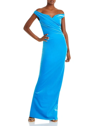 Shop Chiara Boni Womens Velvet Long Evening Dress In Blue