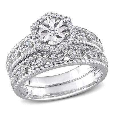 Shop Mimi & Max 1/4ct Tdw Diamond Hexagon Halo Bridal Ring Set In Sterling Silver