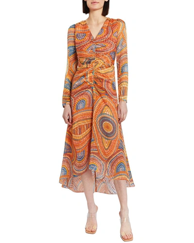 Shop Santorelli Jenny Hi-lo Hem Silk-blend Dress In Multi