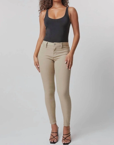 Shop Ymi Hyperstretch Mid-rise Skinny Jean In Olive In Beige