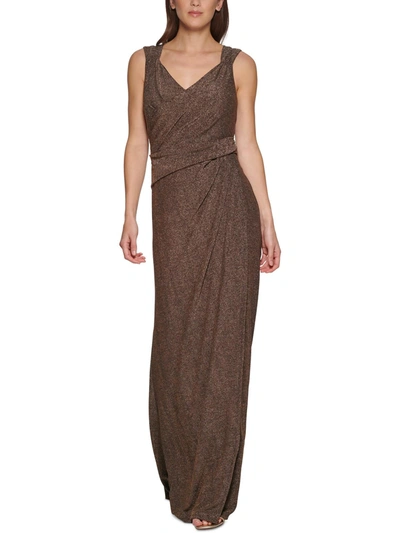 Shop Dkny Womens Metallic Long Evening Dress In Brown