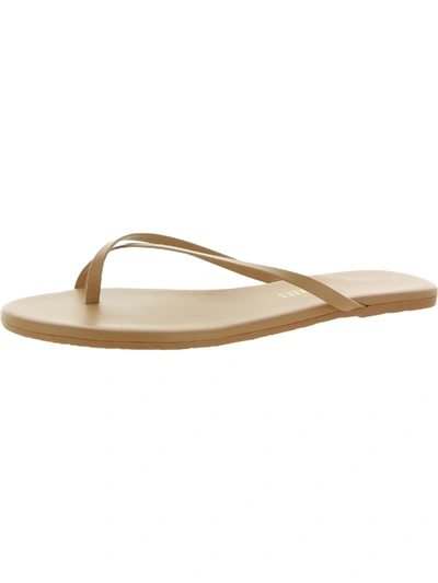 Shop Tkees Lc Womens Faux Leather Slip On Flat Sandals In Beige