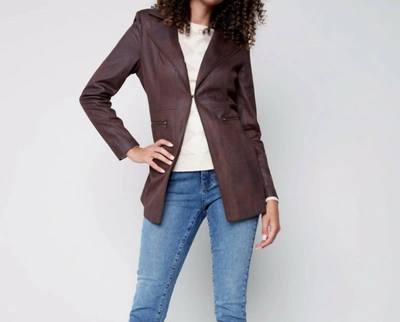 Shop Charlie B Vintage Leather Long Jacket In Chocolate In Red