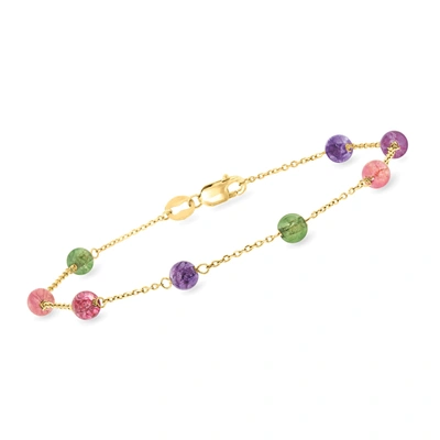 Shop Ross-simons Multicolored Tourmaline And . Amethyst Bead Station Bracelet In 18kt Yellow Gold In Pink