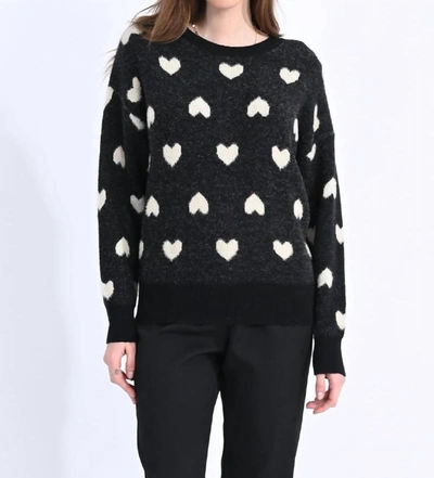 Shop Molly Bracken Heart Patterned Knitted Sweater In Black In Blue