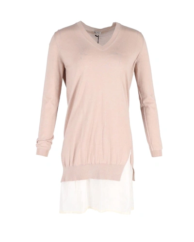 Shop Miu Miu Sweater Dress In Pastel Pink Cotton In Beige