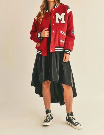 Shop Mable Bomber Varsity Jacket In Burgundy In Red