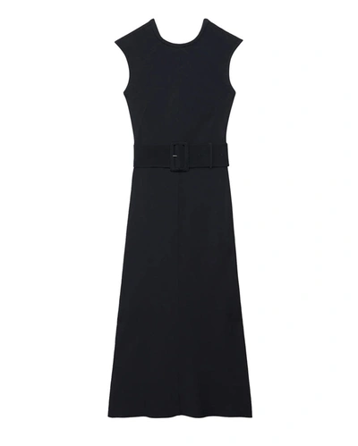 Shop Another Tomorrow Bias Belted Dress In Black