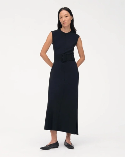 Shop Another Tomorrow Bias Belted Dress In Black