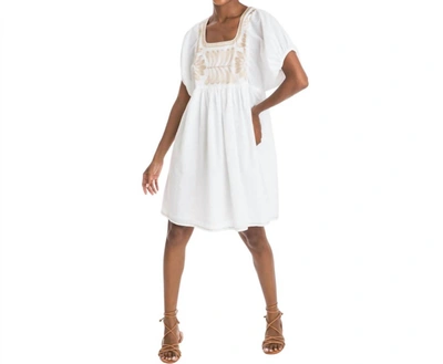 Shop Bella Tu Allie 37" Embroidered Dress In White With Navy