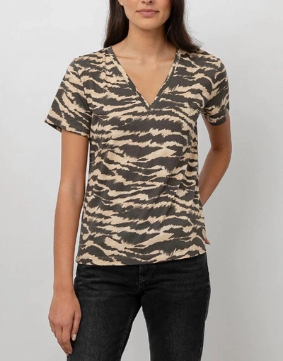 Shop Rails The Cara V Neck Top In Tan New Wave Tiger In Green