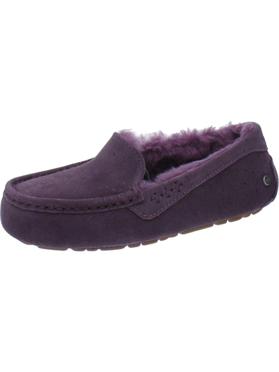 Shop Ugg Ansley Womens Suede Metallic Moccasin Slippers In Purple