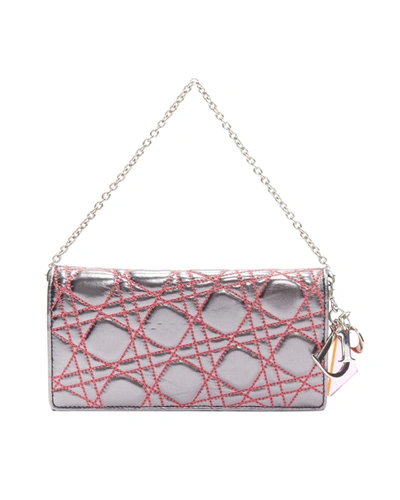 Shop Dior Christian  2011 Anselm Reyle Silver Neon Pink Cannage Wallet On Chain Bag In Multi
