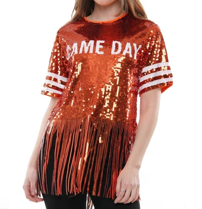 Shop Why Dress Let's Play Ball Top In Orange/white