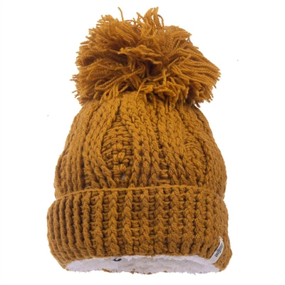 Shop Nirvanna Designs Pom Rib Fold Hat In Honey In Brown