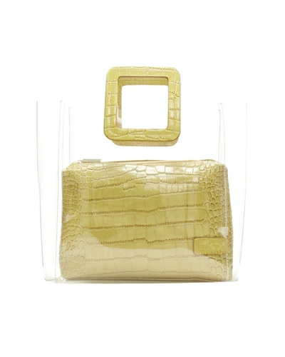 Shop Staud Shirley Yellow Stamped Croc Zip Pouch Handle Clear Pvc Tote Bag In Gold