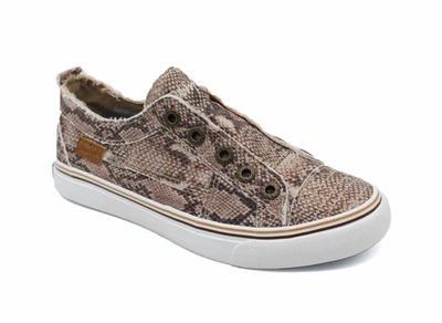 Shop Blowfish Women's Play Sneaker In Natural Snake Print Canvas In Brown