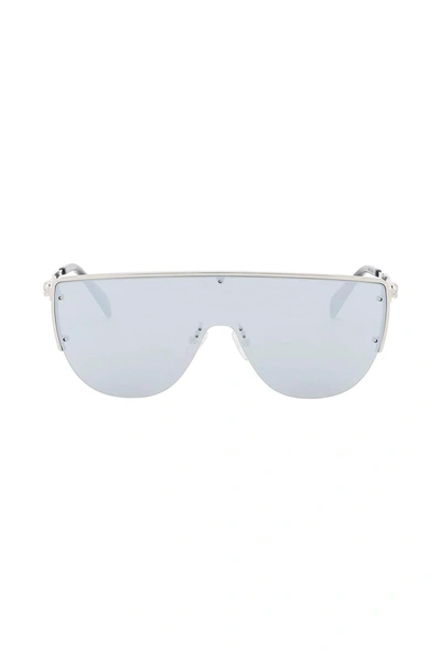 Shop Alexander Mcqueen Sunglasses With Mirrored Lenses And Mask Style Frame