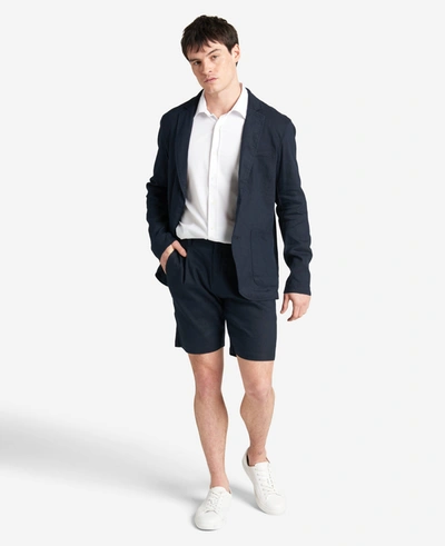 Kenneth Cole Performance Pleated Linen Short In Navy