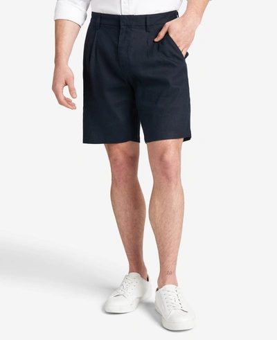 Kenneth Cole Performance Pleated Linen Short In Navy