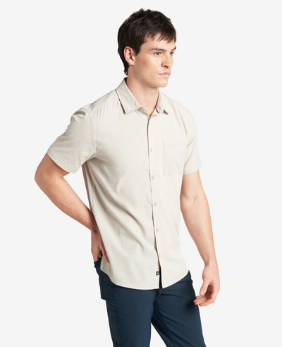 Shop Kenneth Cole Slim Fit Short-sleeve Mixed-media Shirt In Tan