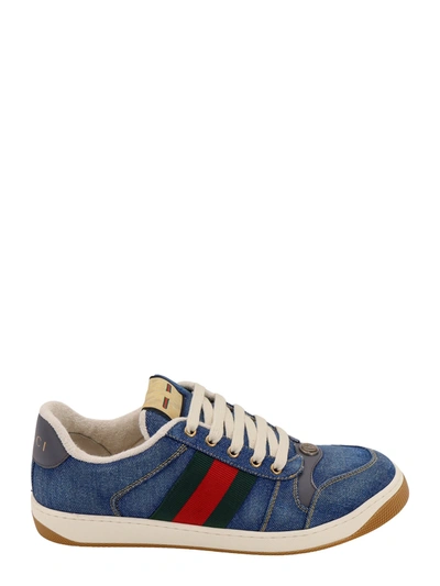 Shop Gucci Denim Sneakers With Web Band