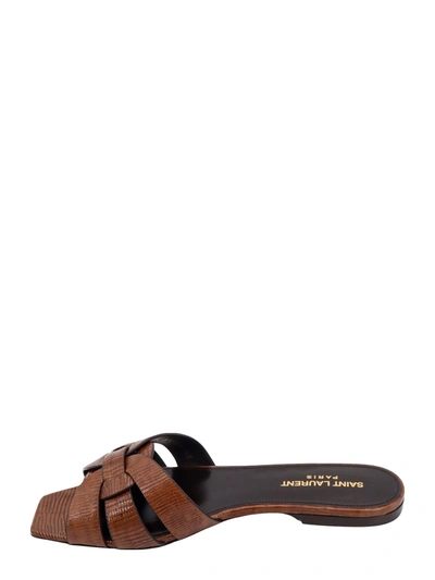 Shop Saint Laurent Leather Sandals With Lizard Print
